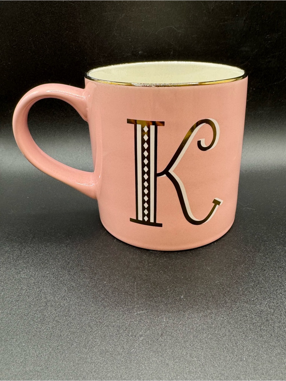 Pink Letter Gold  "K" Opalhouse Coffee Cup Ceramic Glass Monogram drinkware Mug